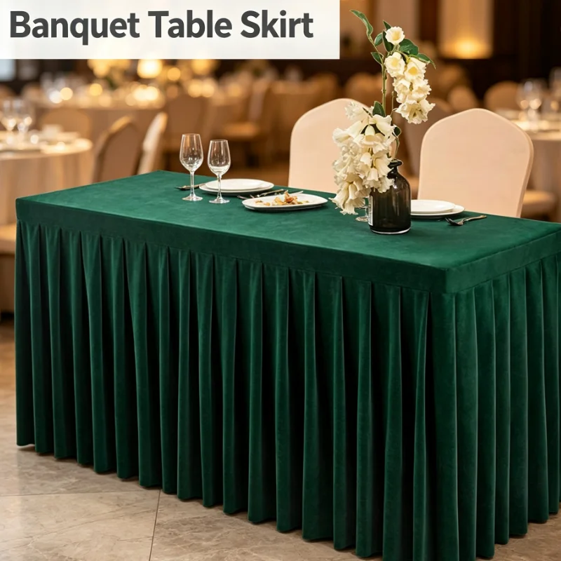 Velvet Table Skirt Pleated Tablecloth Cover for Wedding Party Banquet Exhibition Conference Rectangle Table Decoration