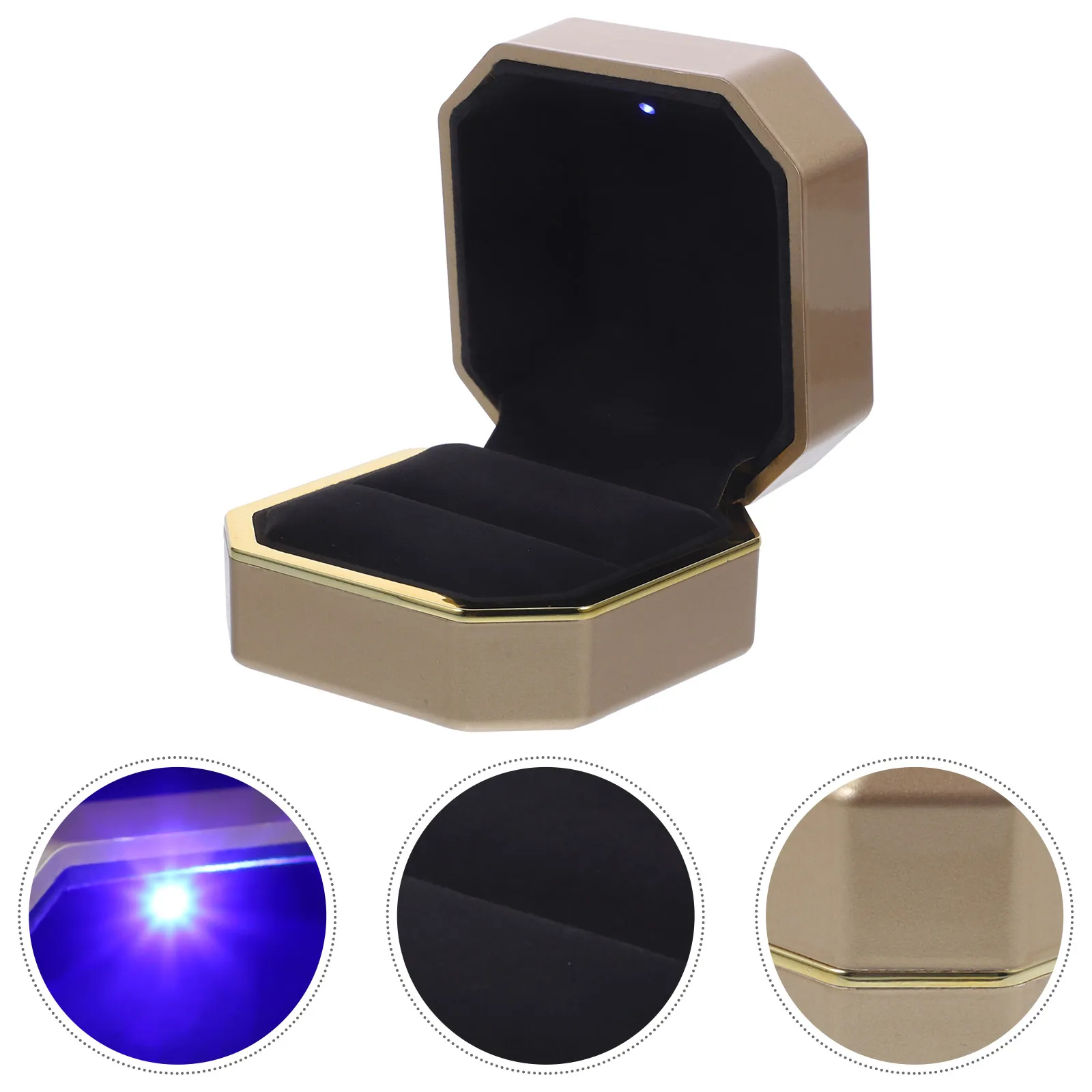 

Octagonal Ring Box with Light for Wedding Engagement Ceremony Rings Gift Jewelry Display Holder Storage Case Boxes