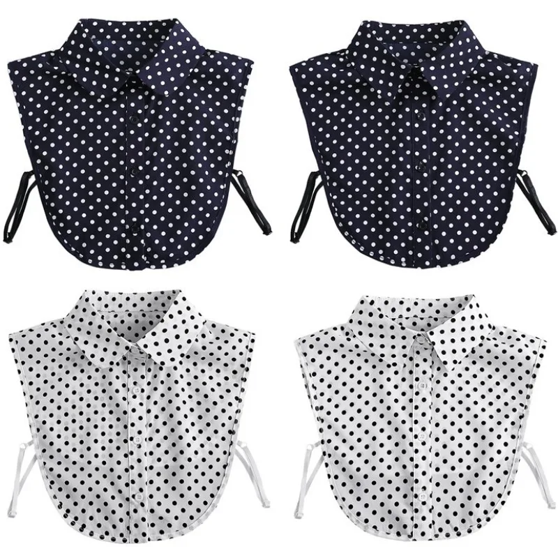 Cotton Front Tie for Women Polka Dots Fake Collar Lapel Detachable Collar Shirt Stand Detachable Female False Collar Decor