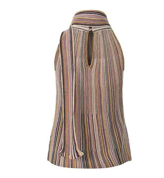 2026 Lady Fashion Summer Knits Stripes Suit Halter Sleeveless Tops With Scarf Elastic Waist Long Mermaid Skirt Women 2Pcs view 3
