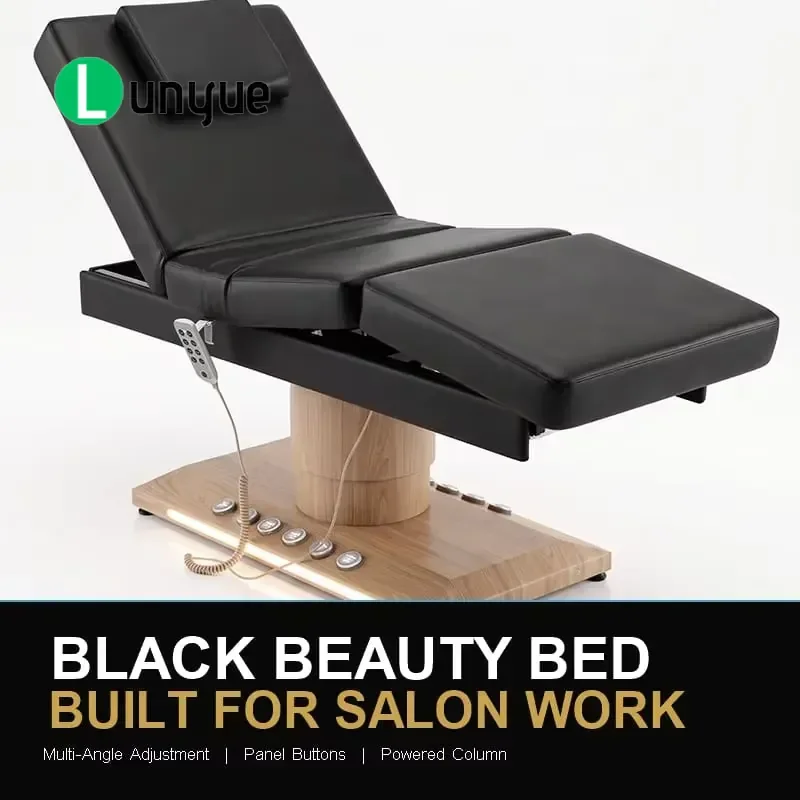Wholesale Black 4 Section Electric Adjustable Cylindrical Edge LED Panel Button Beauty Bed for Spa Facial Massage