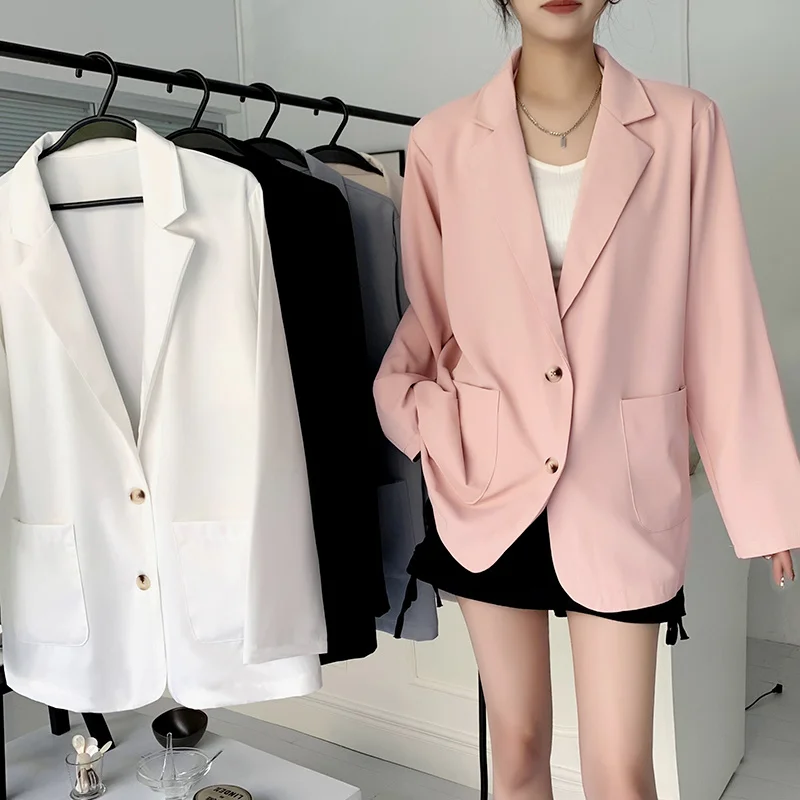 Blazer Berkancing Dua Baris Wanita Kantor Chic Wanita Mantel Antik Kerah Berlekuk Mode Atasan Bergaya Pakaian Luar Wanita Lengan Panjang