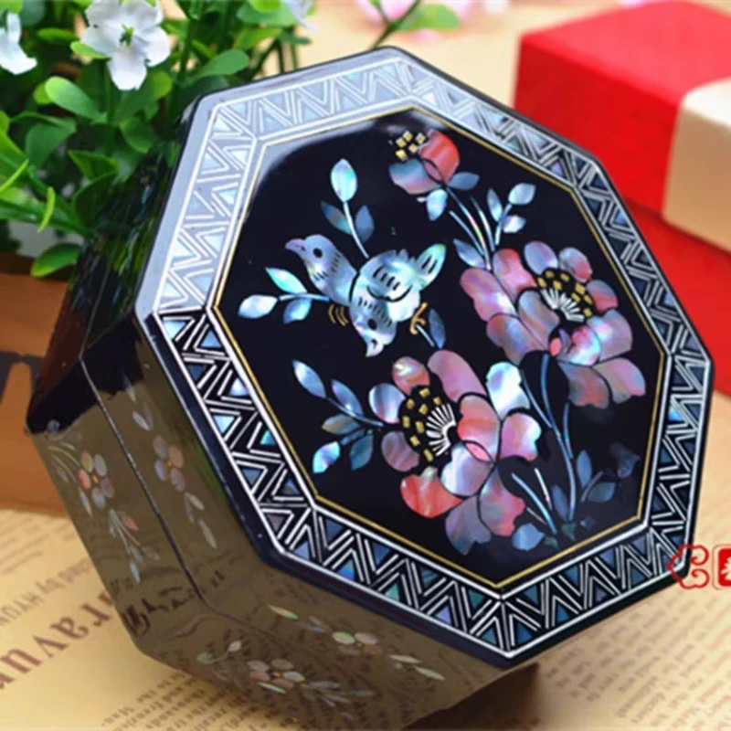 

Pingyao Polished Lacquer Jewelry Box, Shell Inlay Cosmetic Container, Shell Rouge Box, Bracelet Necklace Organizer