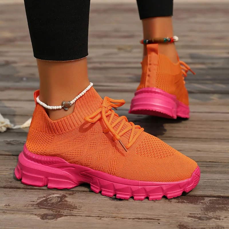 

2025 New Mesh Breathable Women Casual Sneakers Lace-up Vulcanized Shoes Ladies Platform Sneakers Female Shoes Plus Size