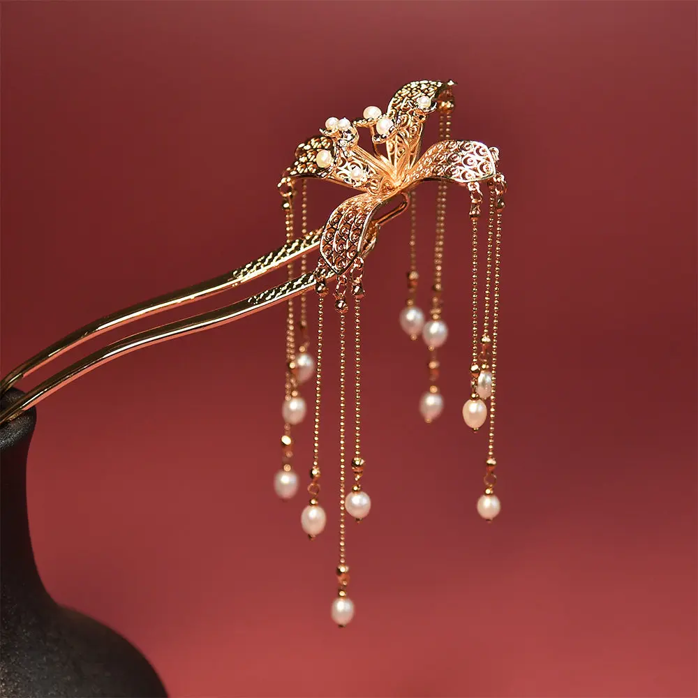Handmade Pearl Hairpin Hair Stick Classic Ancient Style Hair Accessory Hanfu Cheongsam Tassel Headpiece