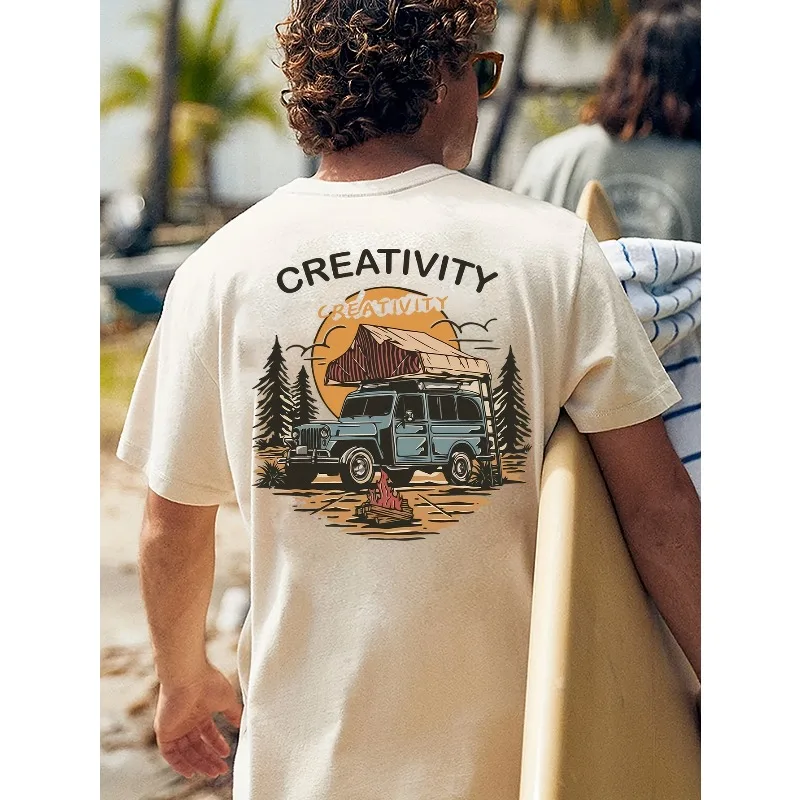 

Travel Car and Landscape Pattern 3D Printed Breathable Quick Drying Round Neck Short Sleeved Loose and Comfortable T-shirt