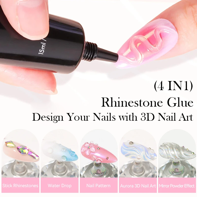 LILYUCUTE 4 IN 1 Nagel Strass Lijm Gel 5D Beeldhouwen Gel Nail Art Design Houtsnijwerk & Vormen Bloemen Gel DIY manicure