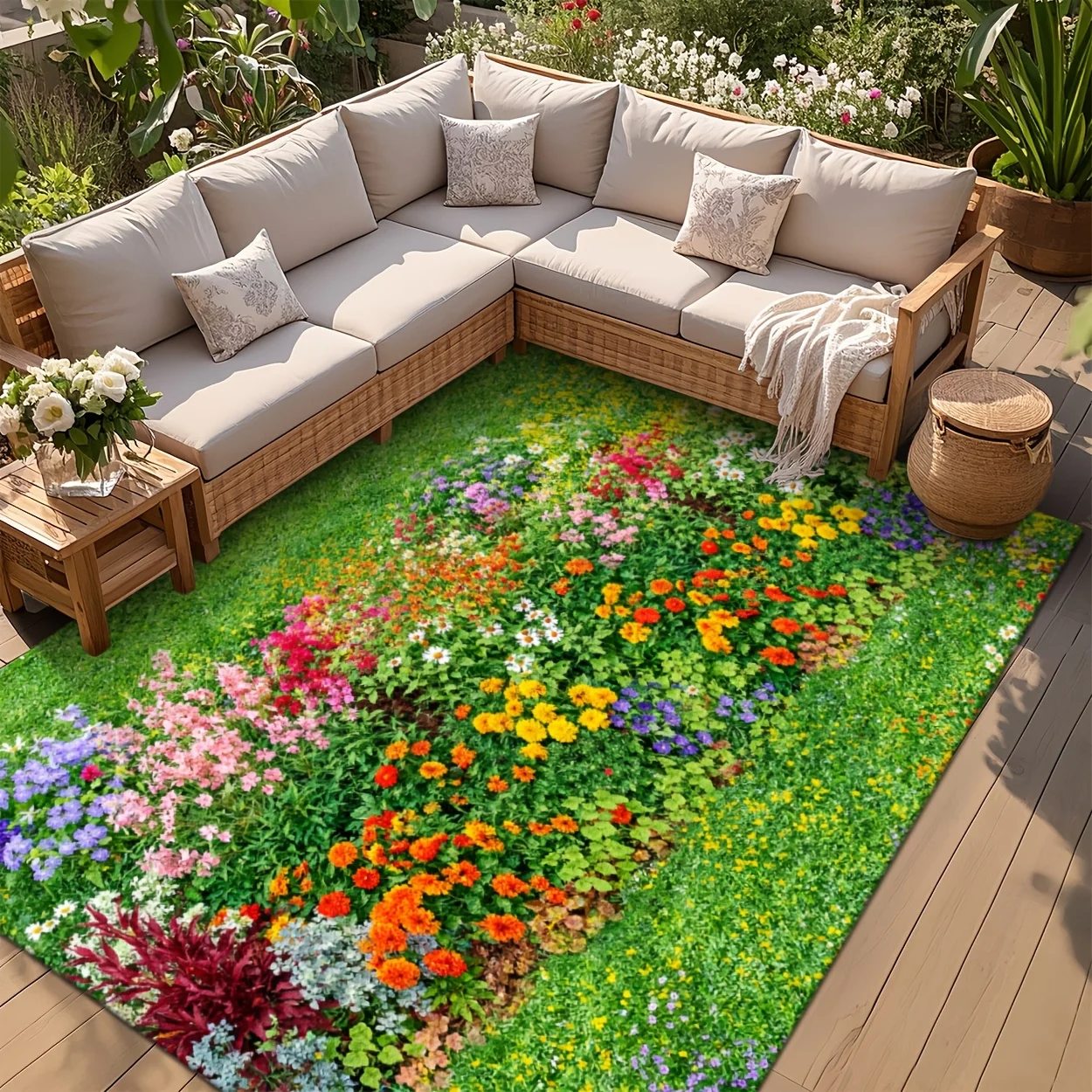 Commercial Printing Format - Vibrant Garden Flower Grass Print Decor