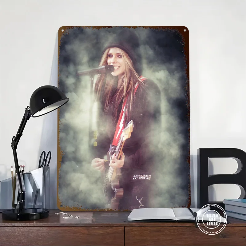 Avril Lavigne Personalized 3D Textured Metal Poster Wall Art Tinplate Sign for Vintage Home Decor Living Room Decoration Items