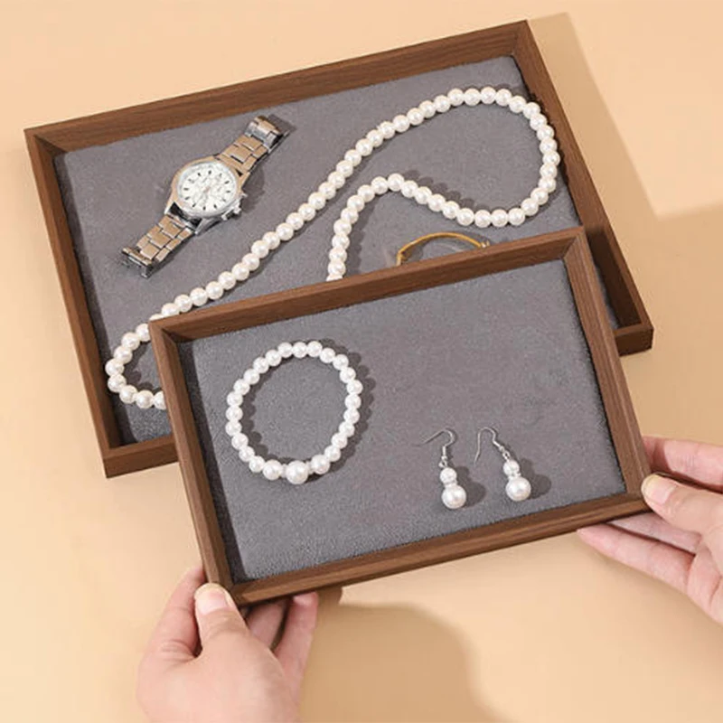 Wooden Jewelry Organizer Tray Ring Bracelet Necklace Viewing Tray Watch Display Tray Jewelry Storage Plate Showcase