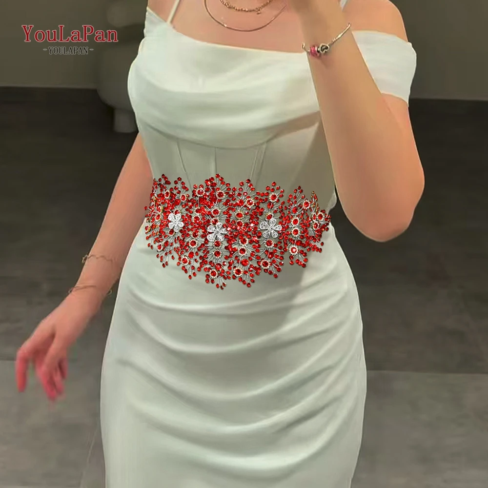 

TOPQUEEN Rhinestones Bridal Sash Wedding Dress Belts Flowers Belt Evening Gown Handmade Embellished Belt Woman Waistband SH240