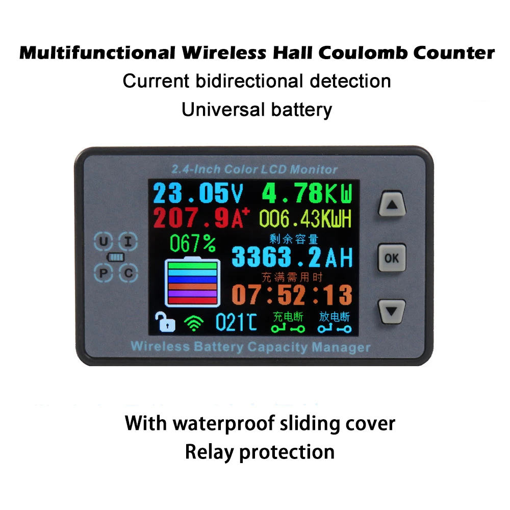 120V 300A VAC8810F 2.4 inç renkli LCD kablosuz pil kapasitesi test cihazı Coulometer akım gerilim güç ölçer dedektörü voltmetre