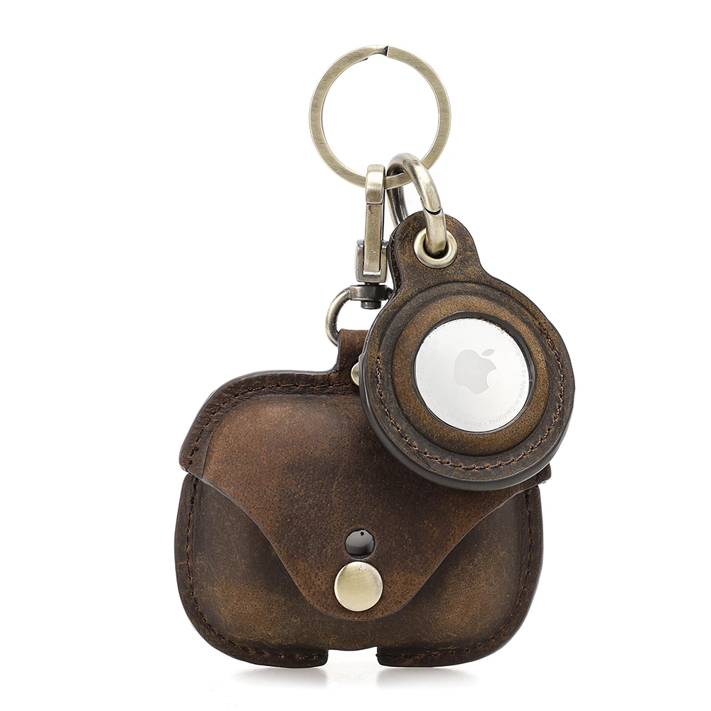 

Retro Cowhide Case for AirPods Pro and Airtag Cover Leather AirPod 3 Charging Box Wireless Bluetooth Accessories with Keychain