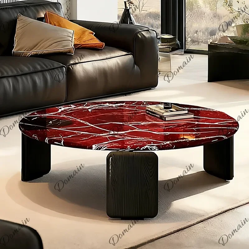 Dc Marble Coffee Table Round Minimalist Italian Style Small Apartment Purple Red Designer Luxury Living Room Furniture