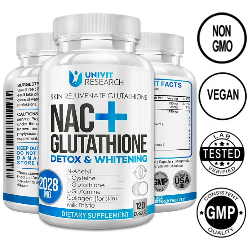 NAC + Glutathione Protein Capsules for Skin Health - Beautiful Skin, Antioxidant Supplement, Helps Hair Nails Immunity, Non-GMO