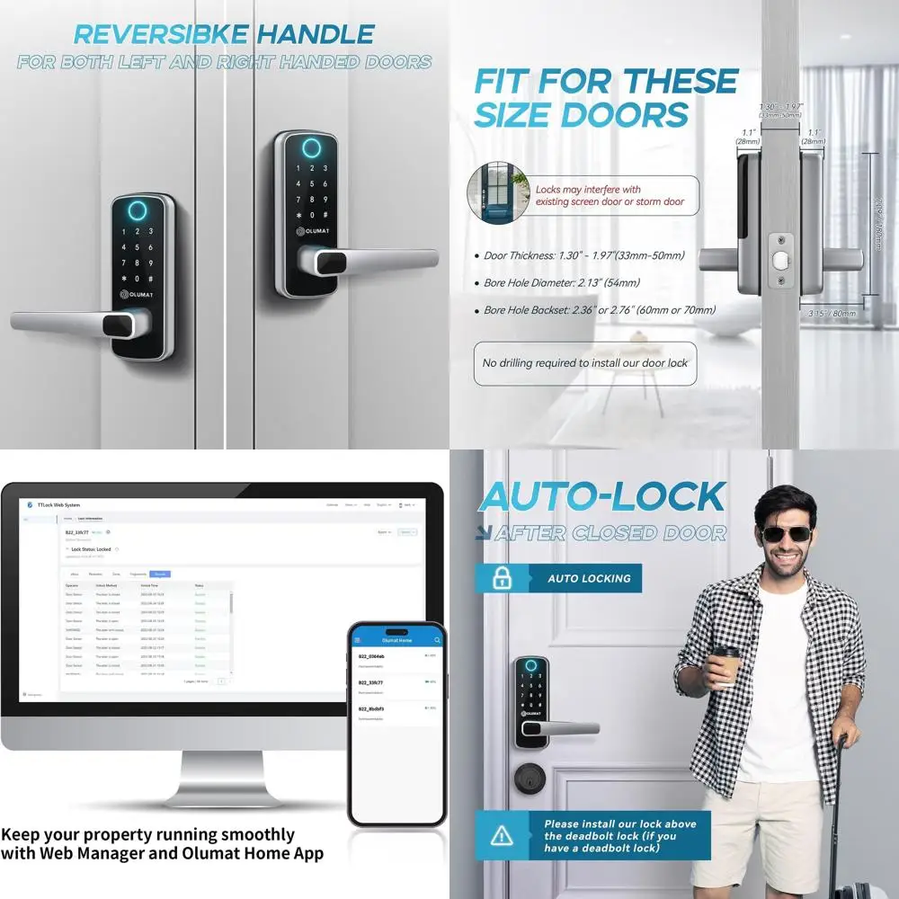 

Сенсорный дверной замок с функцией бесконтактного доступа, сканером отпечатков пальцев и цифровой панелью для дома, арендного жилья, гаражей, офисов и отелей