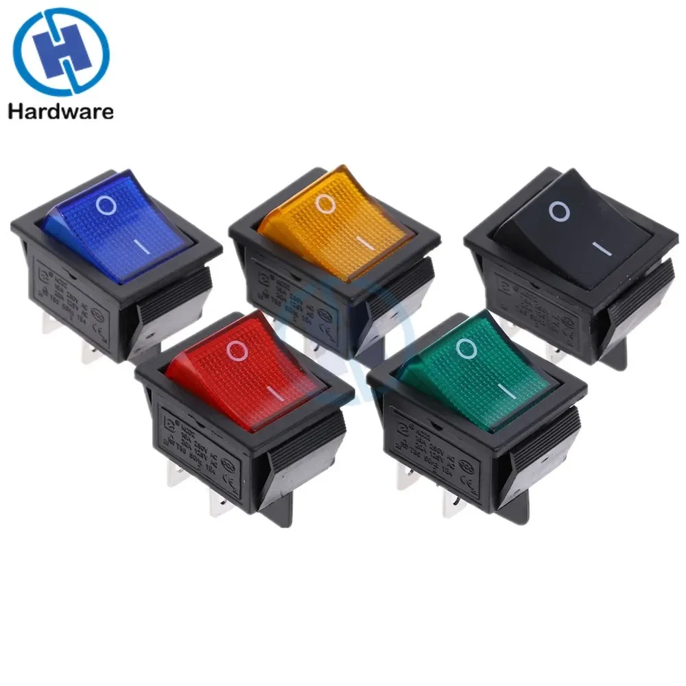 10Pcs ON-OFF Latching Rocker Switch Power Switch 4 Pin DPST with Light 16A 250VAC 20A 125VAC KCD2