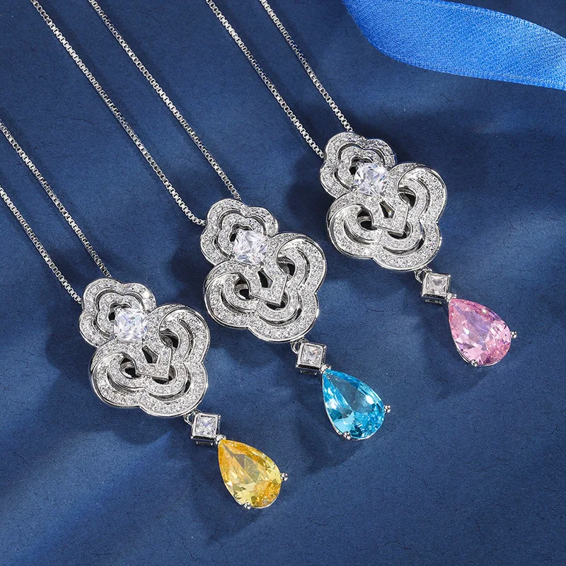 

New European and American fashion yellow, blue, and pink teardrop-shaped pendant necklace for women