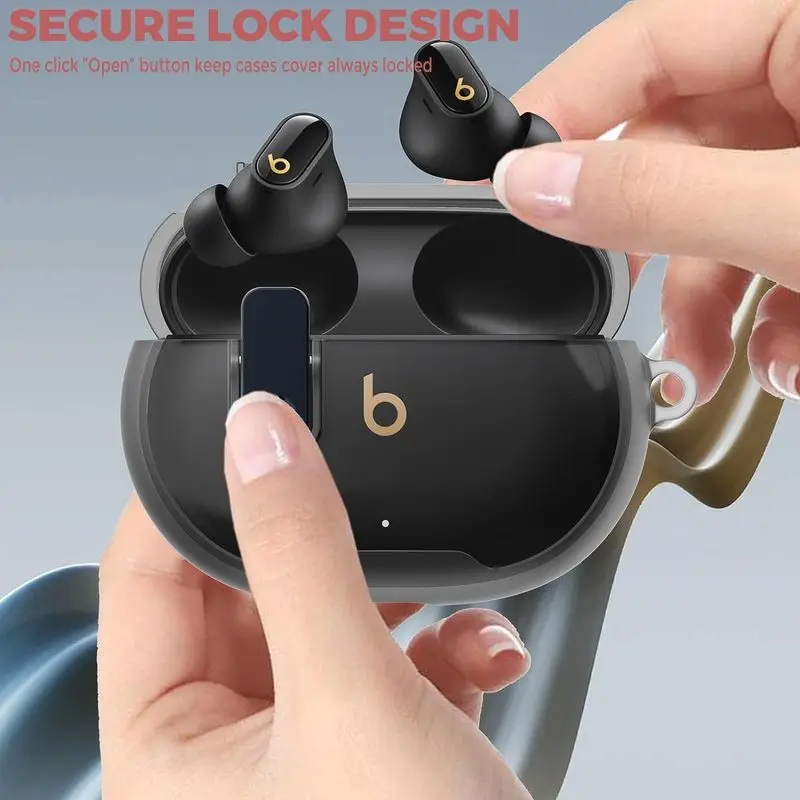 `Protective Case for Beats Studio Buds+, Button Lock‑Clasp Earphone Cover, With Cleaning Tool`