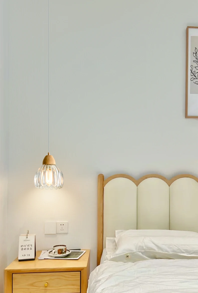 Clear Glass Ceiling Light Wood E27 Bulb