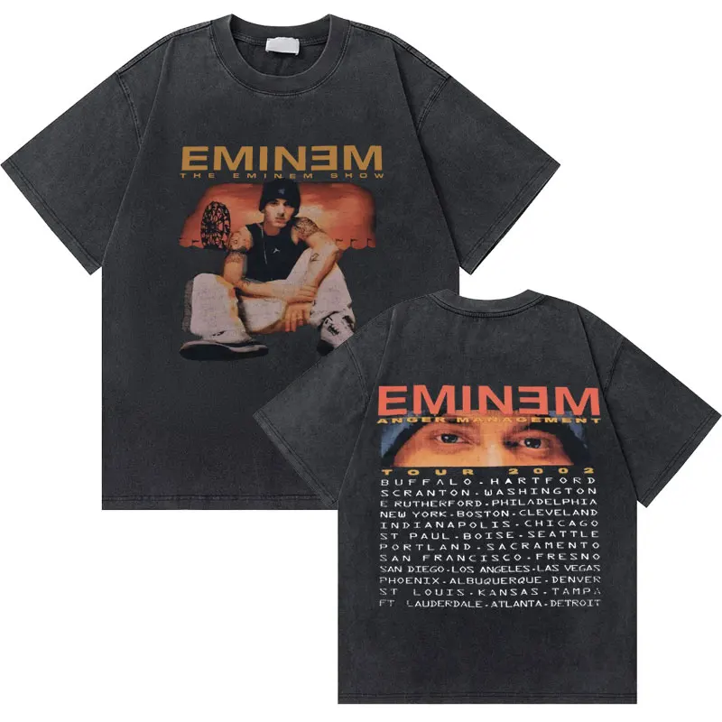 

Rapper Eminem Anger Management Tour 2002 T-shirts Male Washed Vintage 90s Rap Oversized Tshirt Men Women Hip Hop Fashion T-shirt