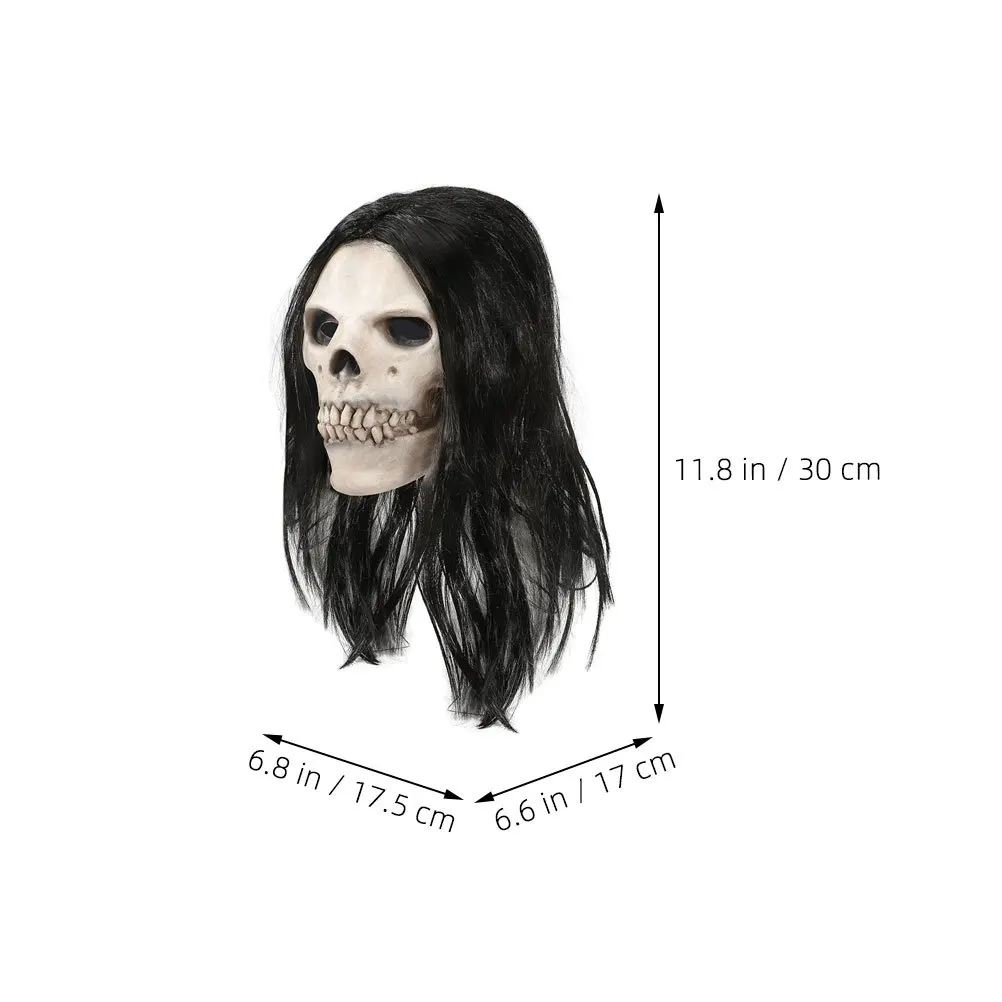 Halloween Skull Mask Full Head Realistic Latex Headgear with Hair Scary Cosplay Haunted Masquerade Costume