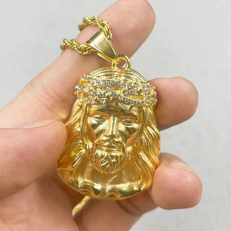 Men Hip Hop Rapper Popular Jewelry Necklace Cleopatra Religious Jesus Portrait Pendant For men Women Stainless Steel Chain