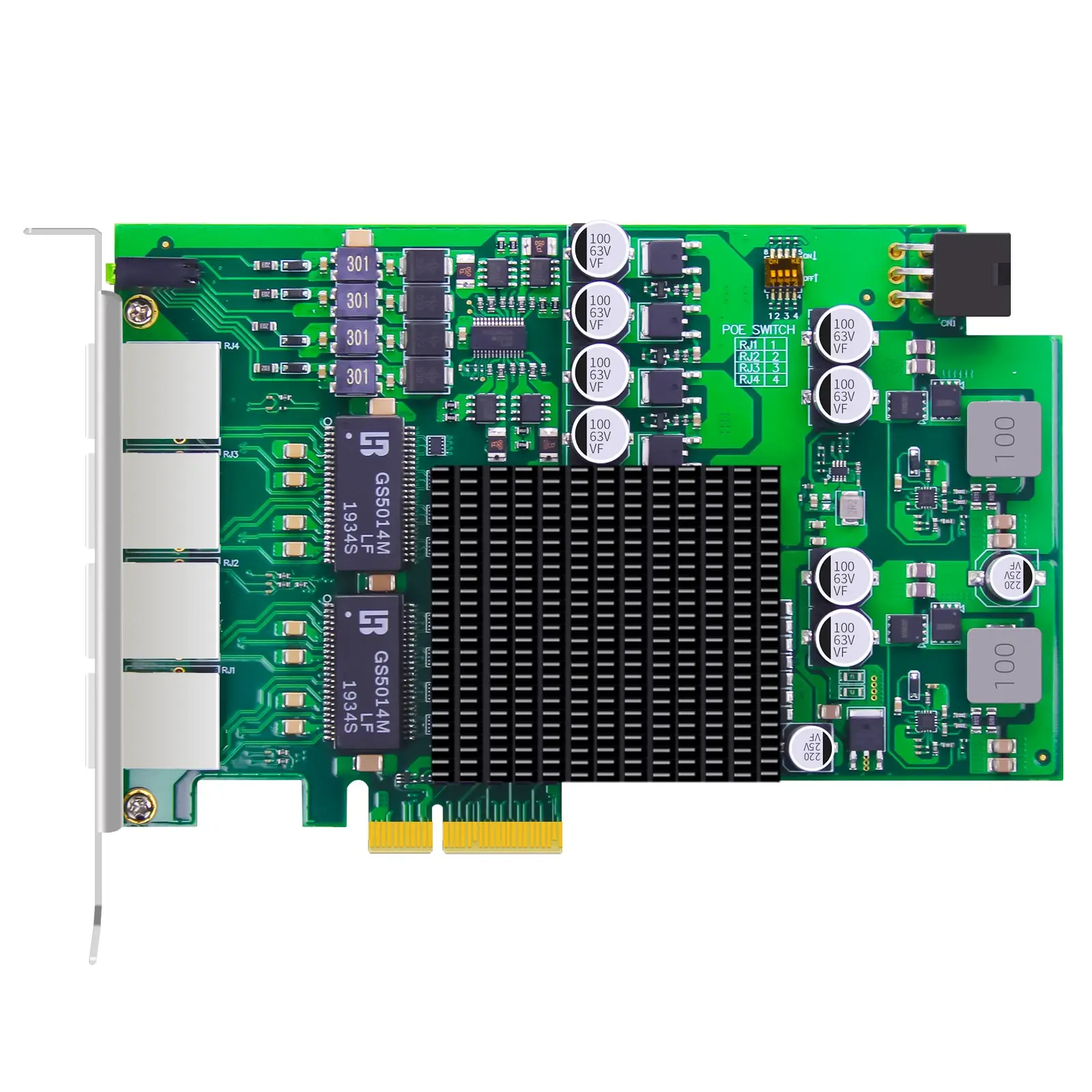4-Port Gigabit PoE+ Network Card with Surge-Proof Design for Outdoor Installation, Ethernet RJ45 LAN Port, PCIE 2.0 X4 Interface