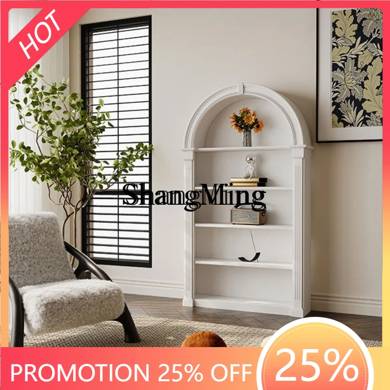 

SM Cream Wind Living Room Arched Retro Bookshelf Display Cabinet Entrance Medieval Storage Locker