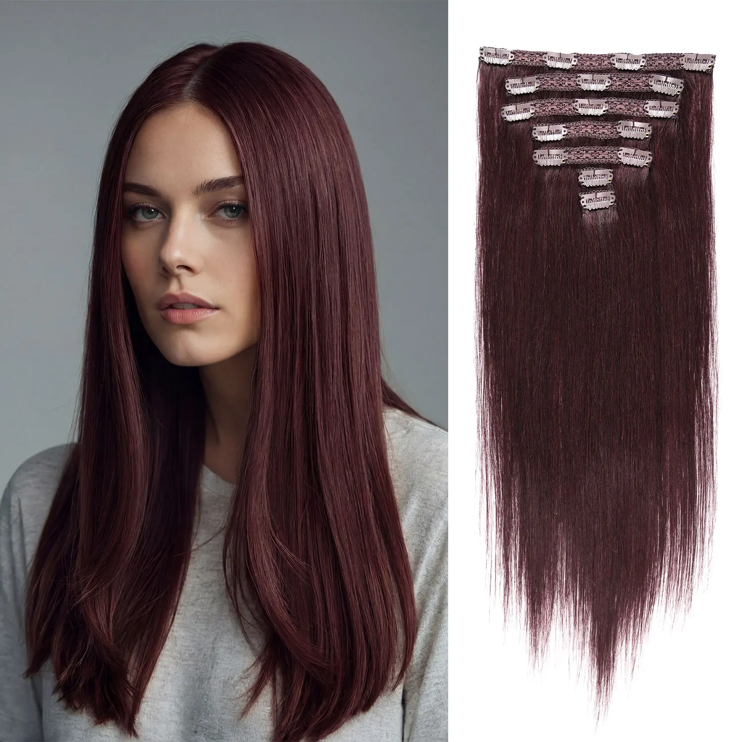 

# Накладные волосы 99J Burgundy, натуральные человеческие волосы, 7 шт., 12-18 дюймов, 70 г, невидимые, натуральные, мягкие, из волос Реми