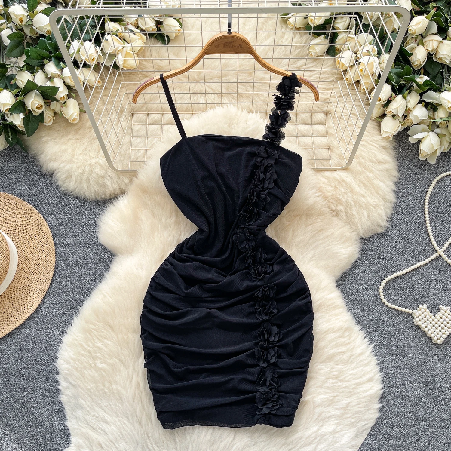 시크 빈티지 3D 플로럴 우아한 페어리 한국 패션 여성 의류 행사 드레스 미니 드레스