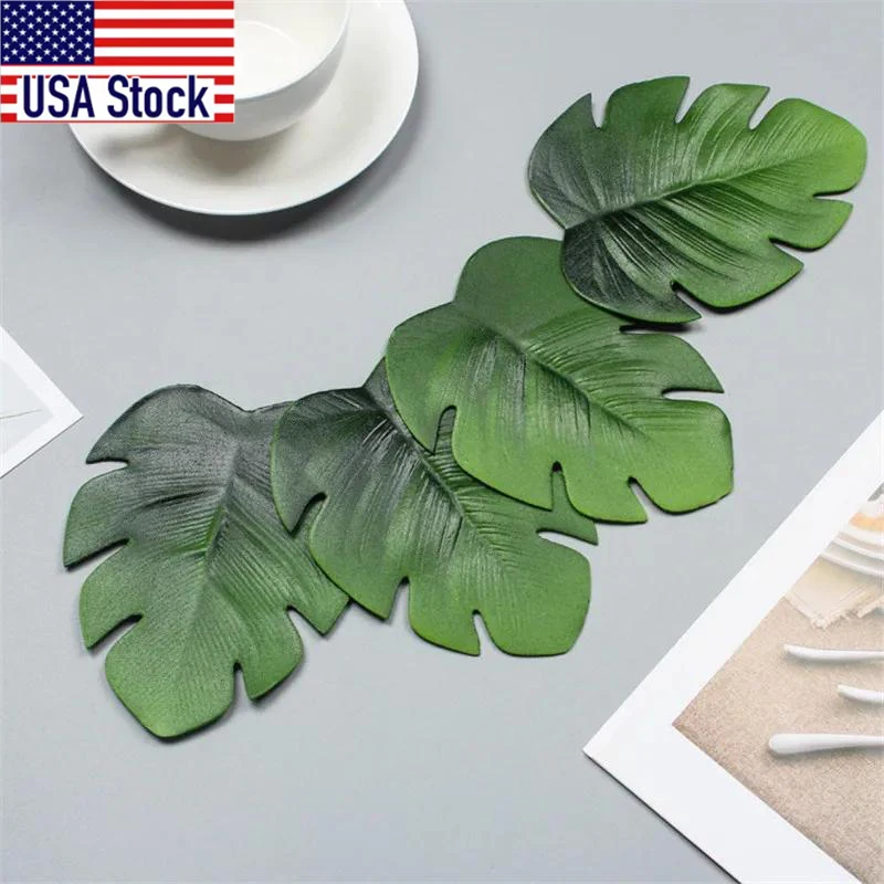 

3Pc/Set Leaves Table Placemats, Jungle Theme Party Decorations, Tropical Beach Wedding Centerpiece Accessories, Cup Mats
