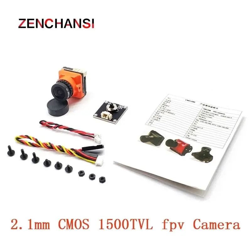 Mini câmera FPV com interno ajustável para RC Racing Drone, Potência da lente, 1/3 CMOS, 1500TVL, 2.1mm, 5V-30V, PAL, NTSC com OSD, 5.8G, Novo