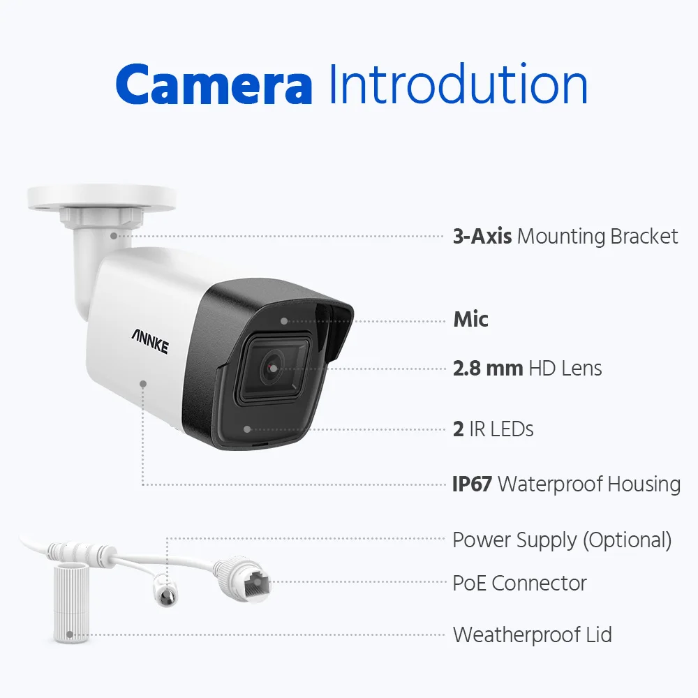 ANNKE C500 Ultra FHD 5MP POE IP Camera IP67 Outdoor Indoor Waterproof Security Bullet Night Vision Email Alert  Auido in Camera