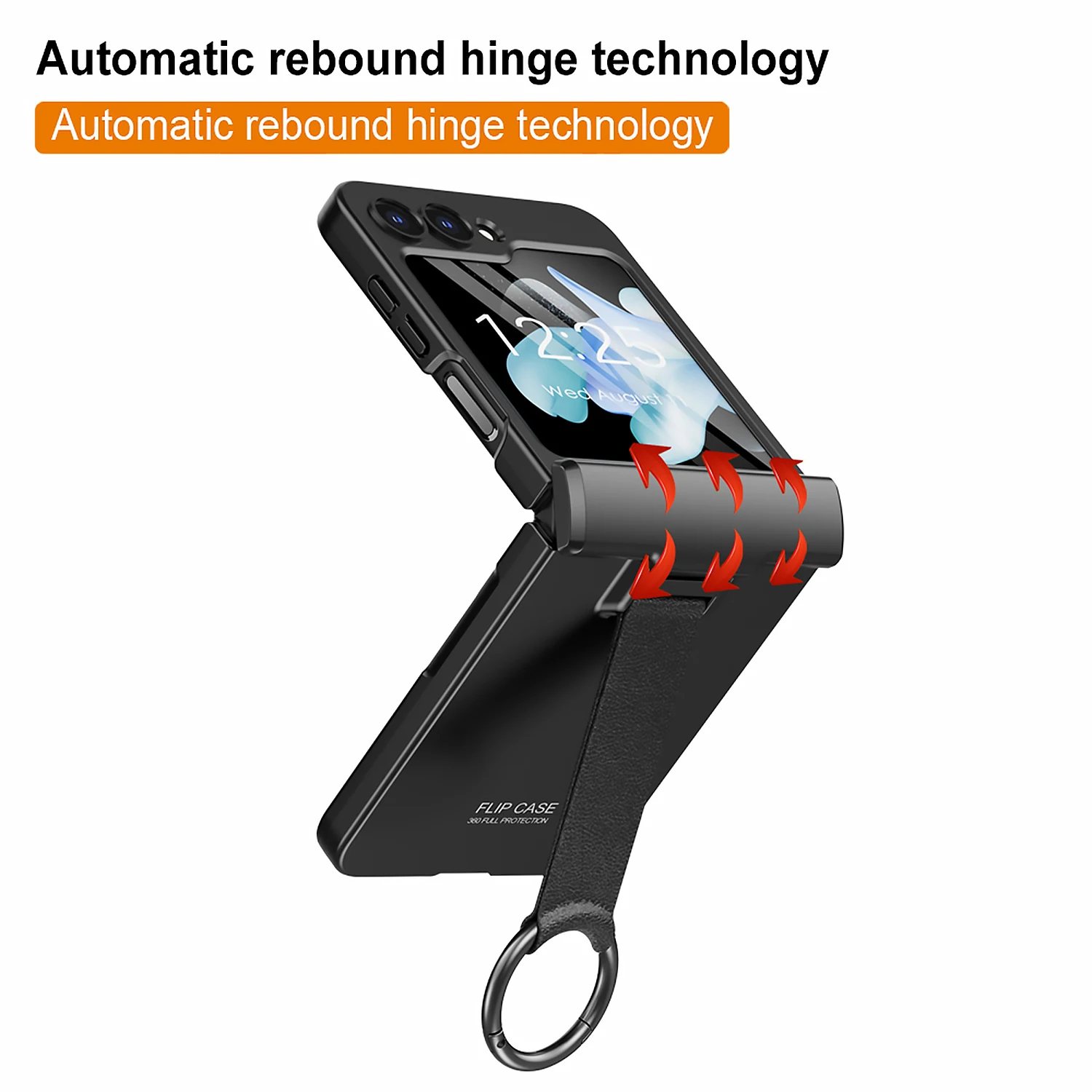 

Hard PC Spring Hinge Shockproof Phone Cover for Samsung Galaxy Z Flip 5 Case with Hand Band Ring Small Screen Protector