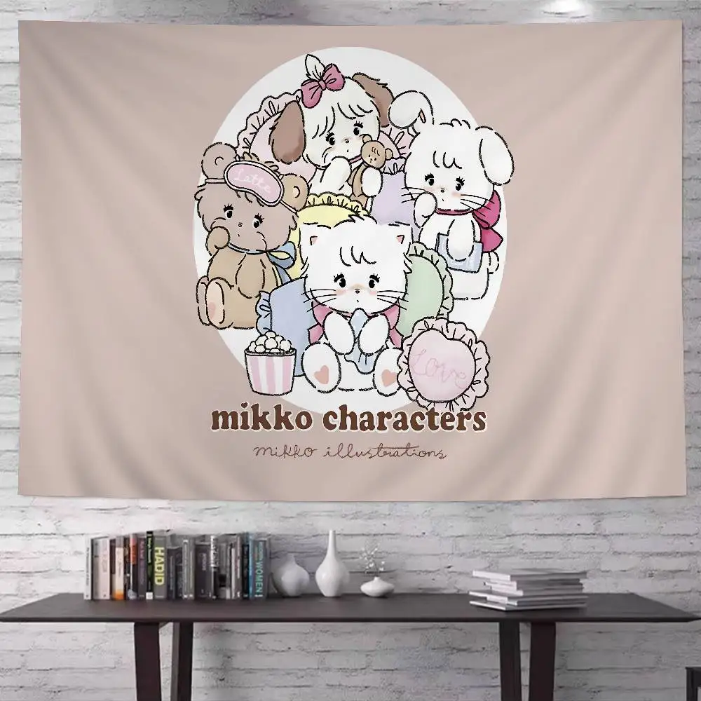 Cute Cat Mikko I-illustrations Hanging Bohemian Tapestry Bohemian Wall Tapestries Mandala Kawaii Room Decor