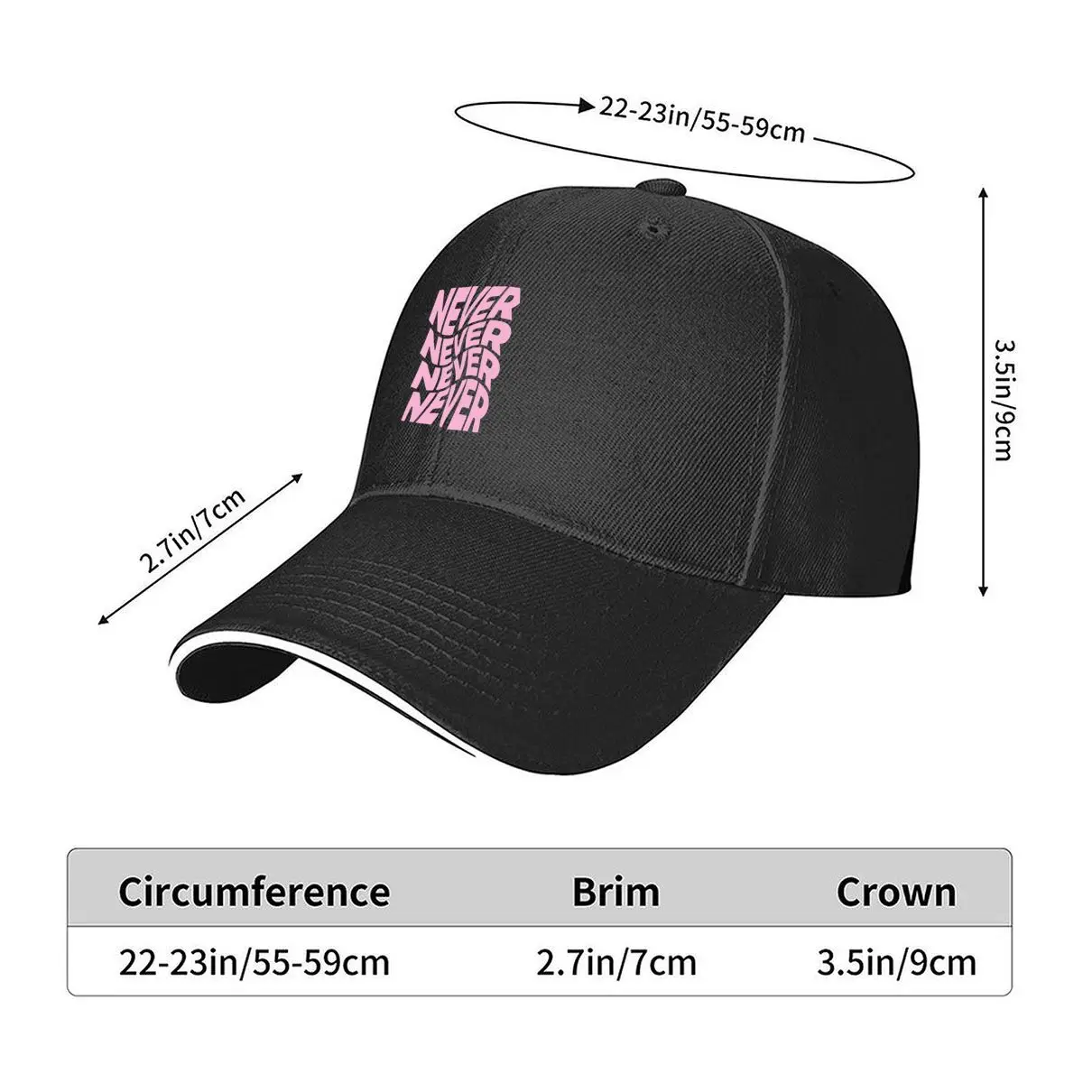 Never Repeating Text Distorted Pink Typography Graphic Sandwich Baseball Cap Sun Cap Outdoor Workouts Hat