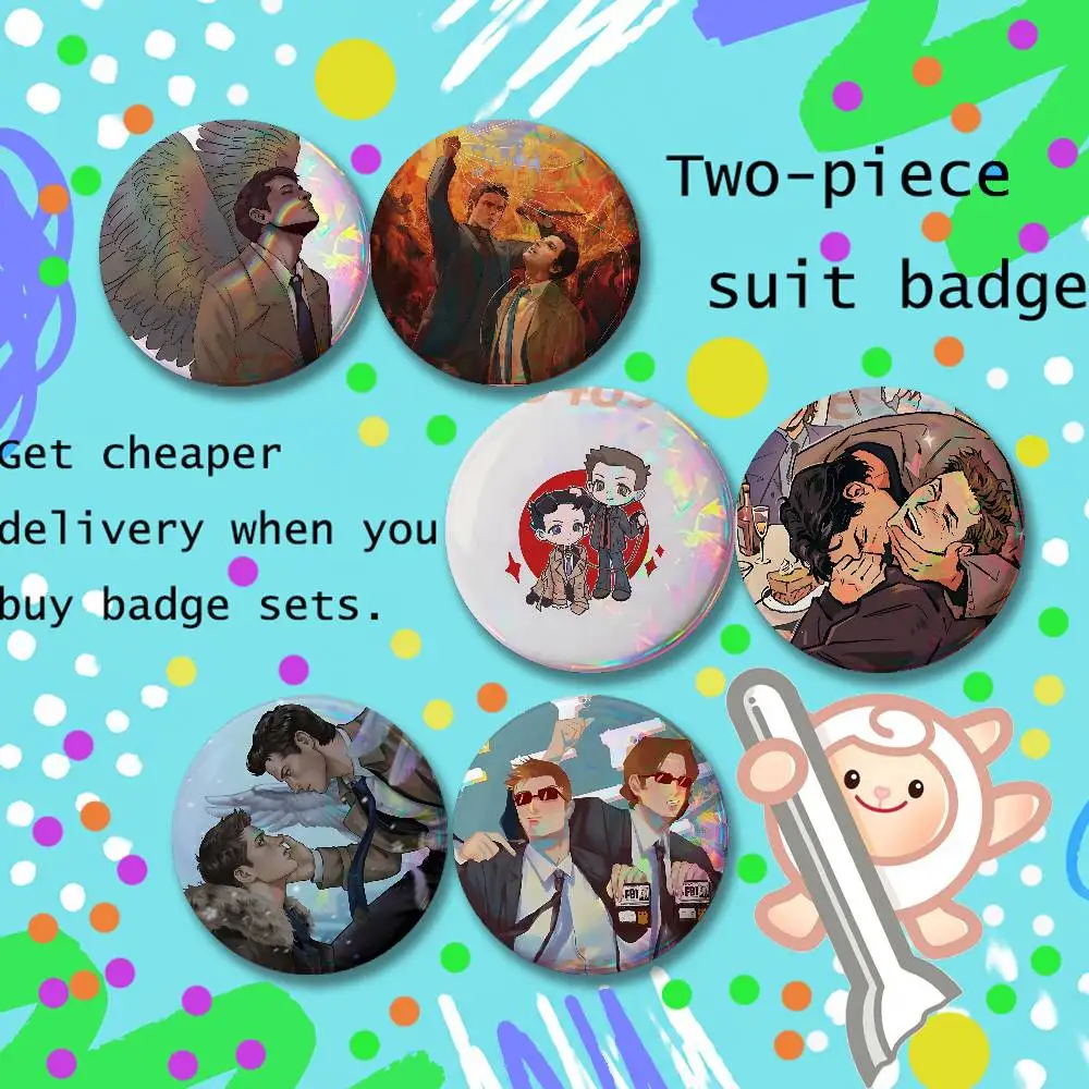D-Destiel Fanart Brooches for Backpack Accessories 25,32,44,58,75mm Round Enamel Pins 2-piece set Cartoon Anime Badge