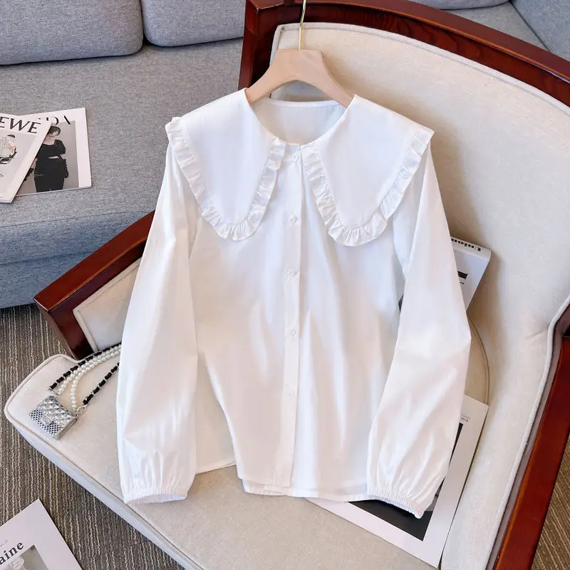 Spring New Sweet Loose Knitted Vest and Peter Pan Collar Solid Color White Shirt Tops Fashion Trend Korean Women Clothing