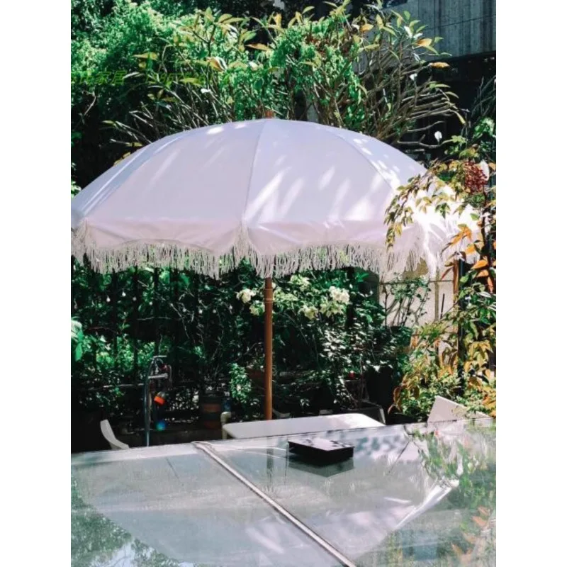 Outdoor Sunshade Umbrella, Outdoor Garden, Cotton Tassel, Lace, Leisure Sunscreen, Courtyard Umbrella