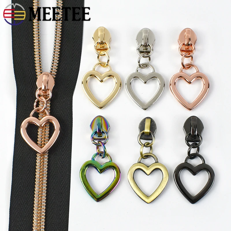 5-20Pcs Heart Zipper Sliders for Nylon Zipper Tapes Metal Zippers Head Replacement Repair Kits Purse Handbag Zips Pull DIY Craft