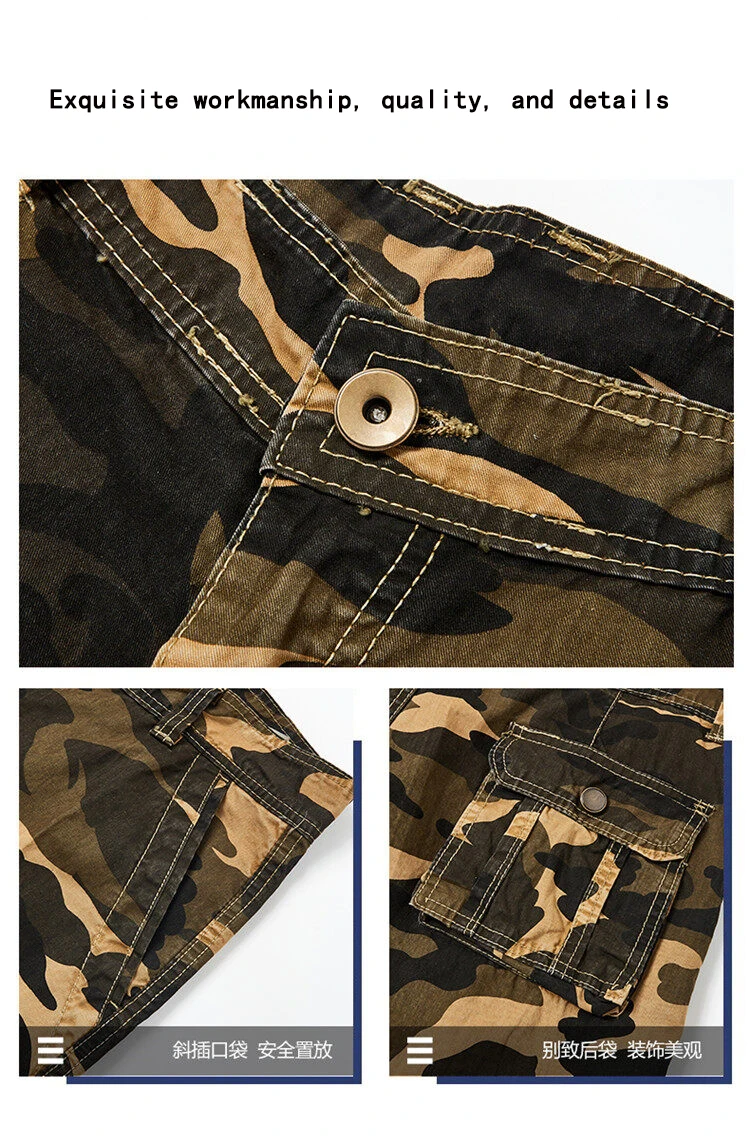 Summer outdoor European and American style multi pocket shorts, men\'s loose casual 5 point camouflage work shorts