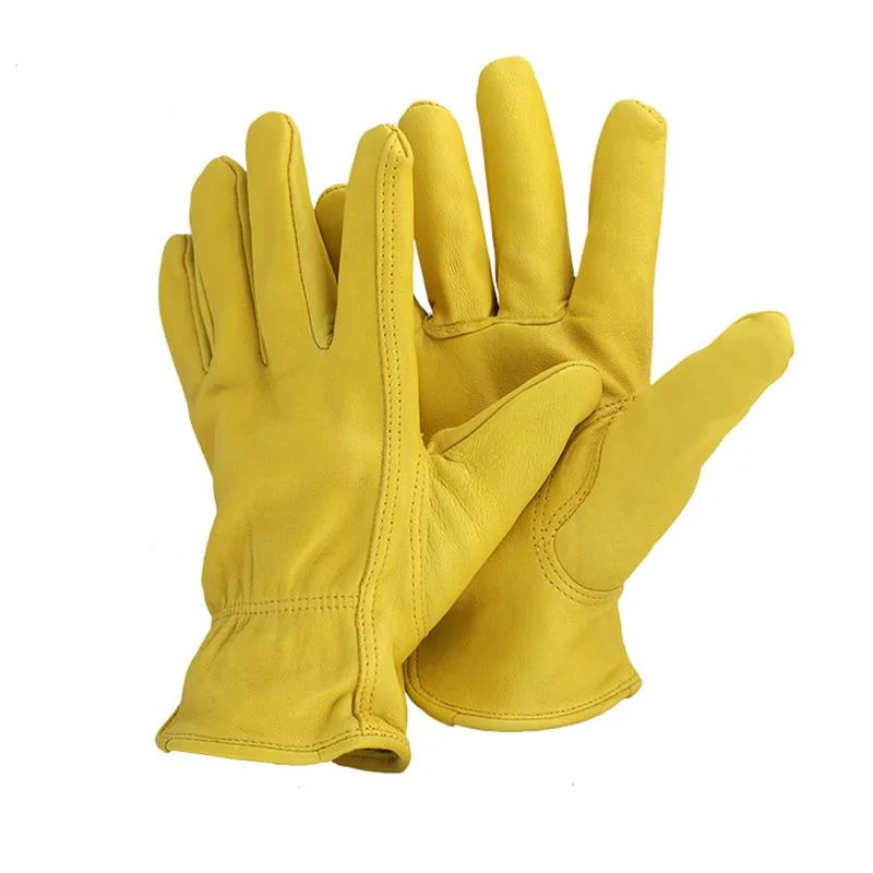 Guantes de trabajo de cuero de vaca para hombres y mujeres, guantes de conducción, motocicleta, jardinería, protección de seguridad, recolección de