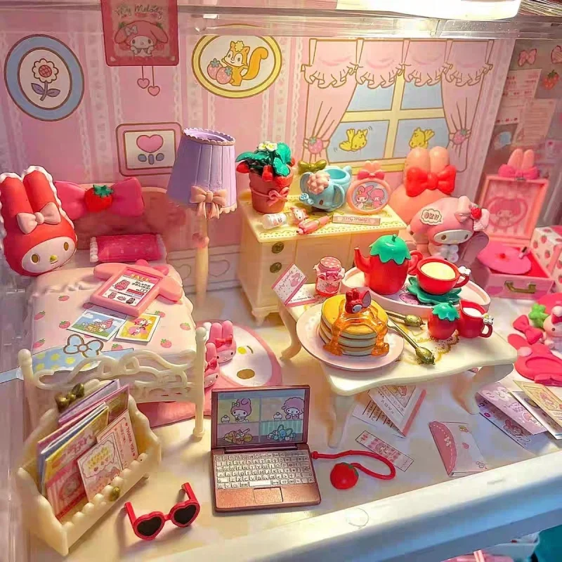

Re-Ment Sanrio My Melody'Room Kuromi, игрушки для комнаты, детский подарок, аниме, окружающая Коллекционная модель, украшения, игрушки, подарок на день рождения