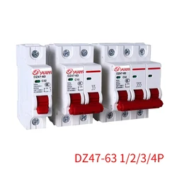 1PCS MCB DZ47-63 C Type 400V Red Mini Circuit Breaker 6A 10A 16A 20A 25A 32A 40A 63A Mounting 35mm Din Rail Overload Protection