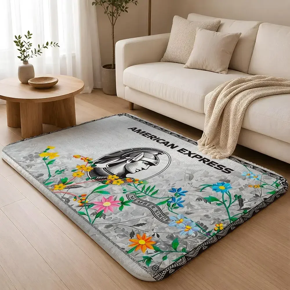 Amex American Black E-Express Floor Mat Machine Washable Soft Flannel Area Rug, Non-Slip Absorbent Floor Mat for Living Room