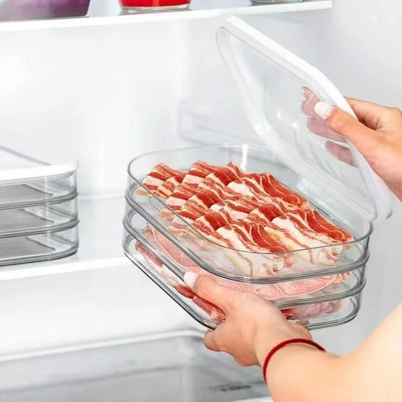 1 Stück Stapelbare Lebensmittel-Aufbewahrungsbehälter mit Deckeln Kühlschrank-Organizer für Fleisch Gemüse Mahlzeitenvorbereitung