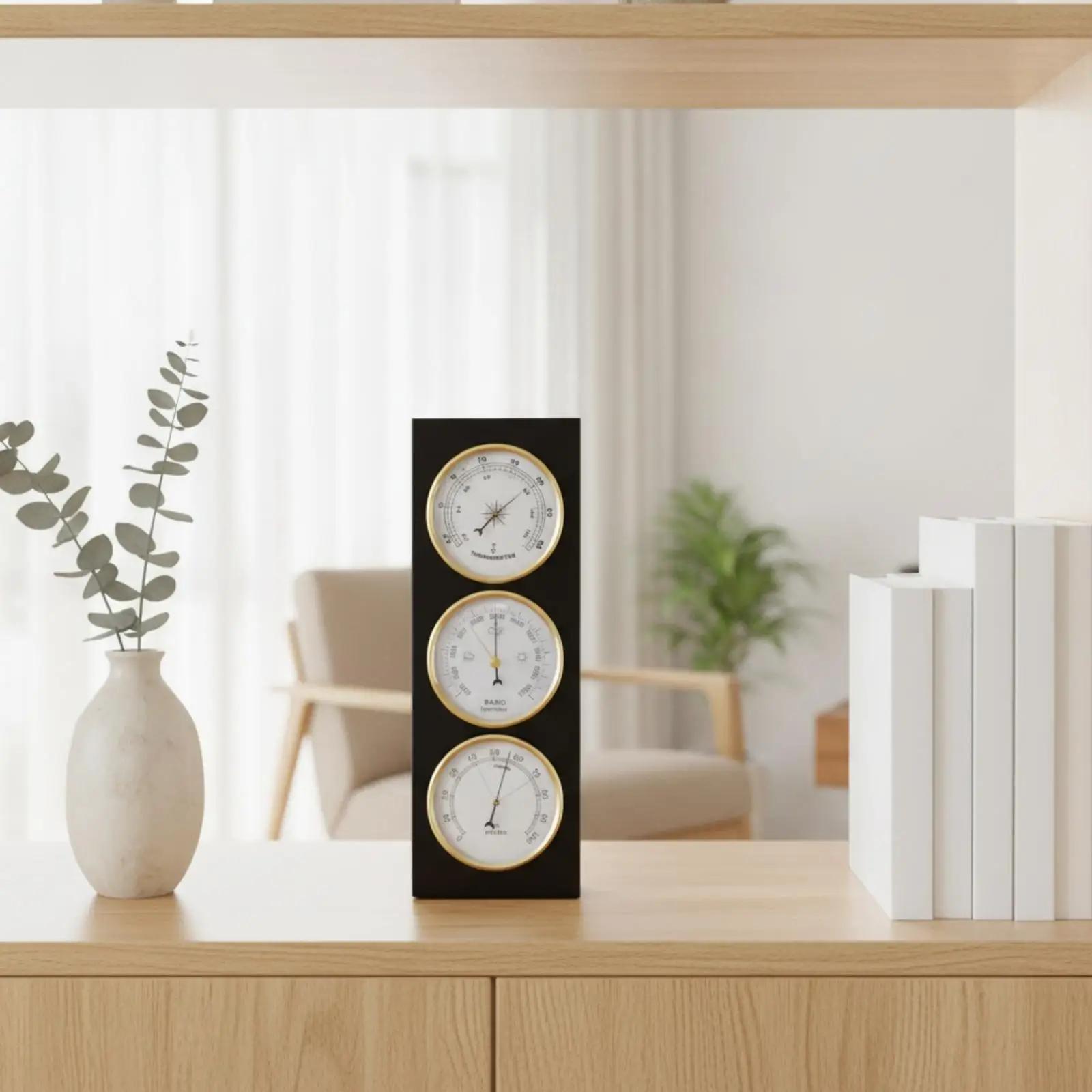 Triple Dial Wall Mounted Barometer Wooden Base Analog Weather Station for Home Office Gift Idea Triple Dial Wall Mounted Barometer Wooden Base Analog Weather Station for Home Office Gift Idea
