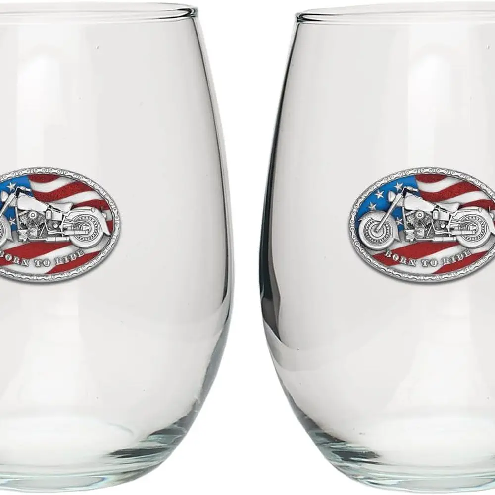 

Пара стеклянных бокалов для напитков объемом 12 унций с мотоциклетной тематикой, выполненных из оловянного стекла | Изысканные бокалы для вина