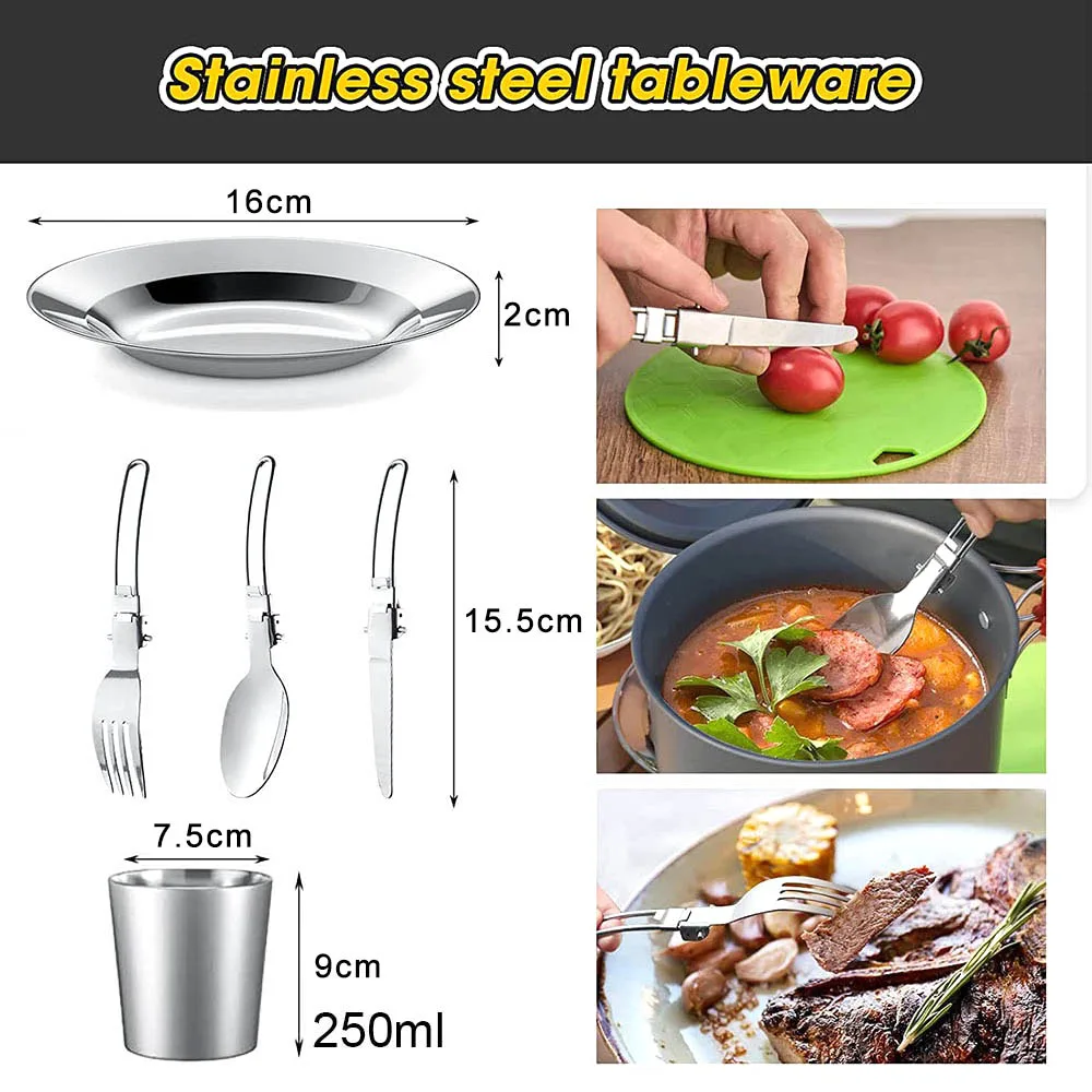 Camping Cooking set Camping Cookware Travel Tableware Outdoor Picnic Set Teapot For 2-3 Peaple Non-stick pots assorted sets image 3